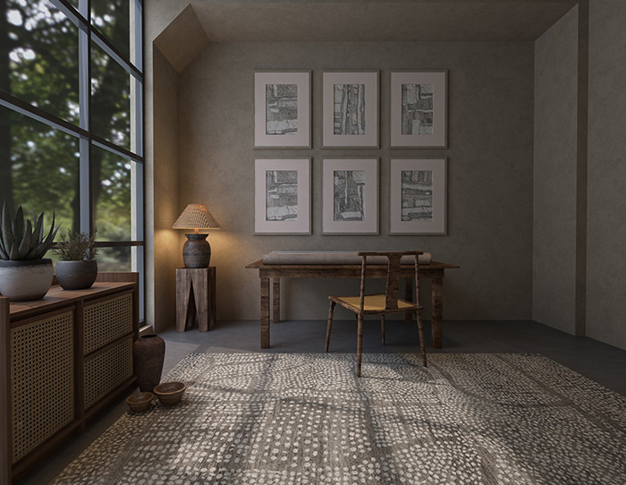 bold patterned rug in neutral space